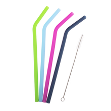 Load image into Gallery viewer, Appetito Bent Silicone Drinking Straws - Set of 4 Plus Cleaning Brush