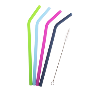 Appetito Bent Silicone Drinking Straws - Set of 4 Plus Cleaning Brush