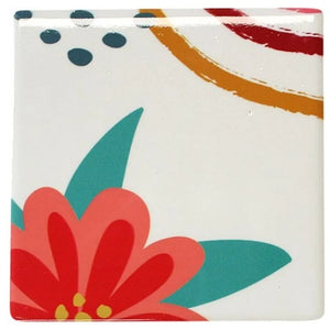 Ceramic coaster with flowers & lines