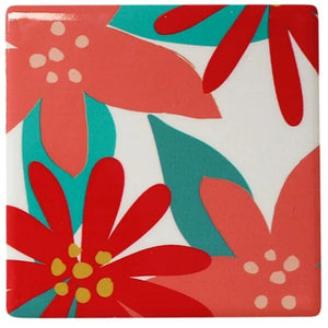 Ceramic Coaster with flowers & leaves