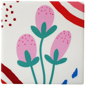 Ceramic coaster pink flowers