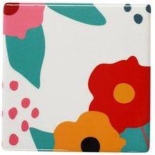 Load image into Gallery viewer, Ceramic coaster yellow &amp; red flowers