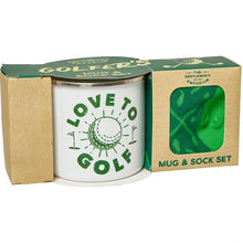Load image into Gallery viewer, Gentleman&#39;s Emporium Love To Golf Enamel Mug &amp; Sock Gift Set