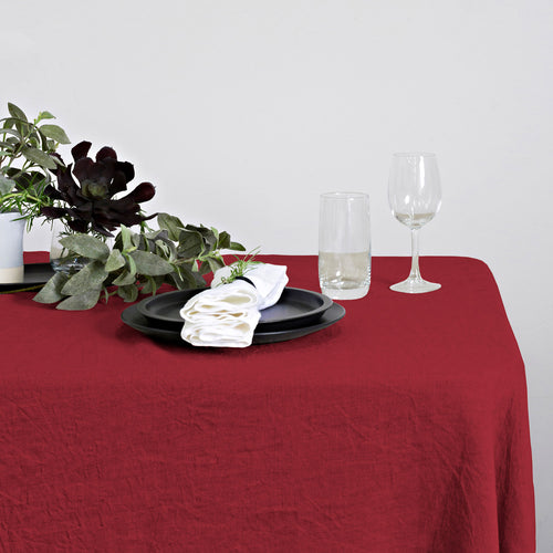 100% Linen 150x260cm Red Tablecloth - Have To Have It NZ