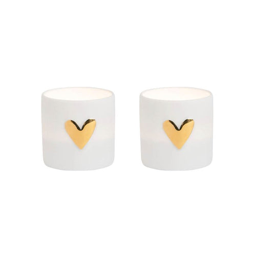 Rader Handcrafted Porcelain Gold Heart Mini Tealight Candle Holder Set Of 2 - Have To Have It NZ