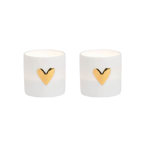 Rader Handcrafted Porcelain Gold Heart Mini Tealight Candle Holder Set Of 2 - Have To Have It NZ