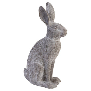 A Sitting Hare sculpture made of resin, of a hare sitting upright with long ears and a detailed fur texture. 
