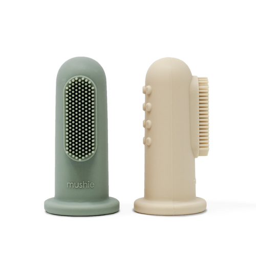 Mushie Cambridge Blue/Shifting Sands Finger Toothbrush - Have To Have It NZ