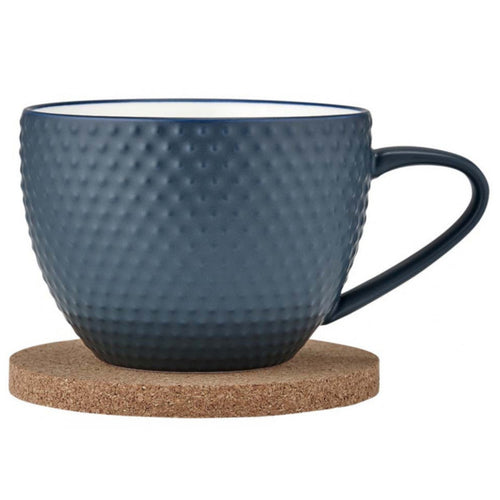 Ladelle 350ml Abode Ink Blue Textured Porcelain Mug & Coaster - Have To Have It NZ