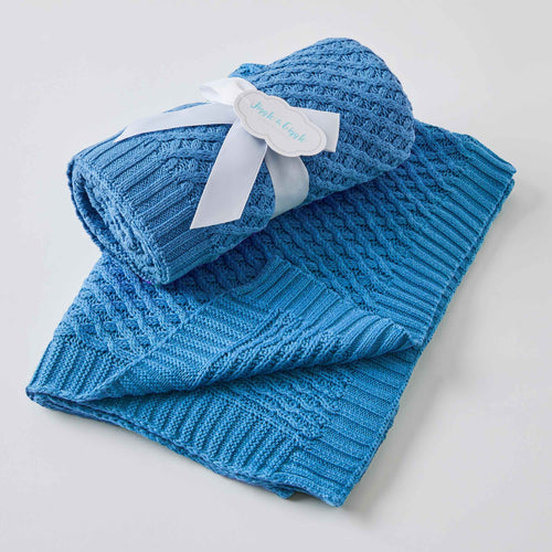 Jiggle & Giggle 100% Cotton Blue Basket Weave Knit Baby Blanket - Have To Have It NZ