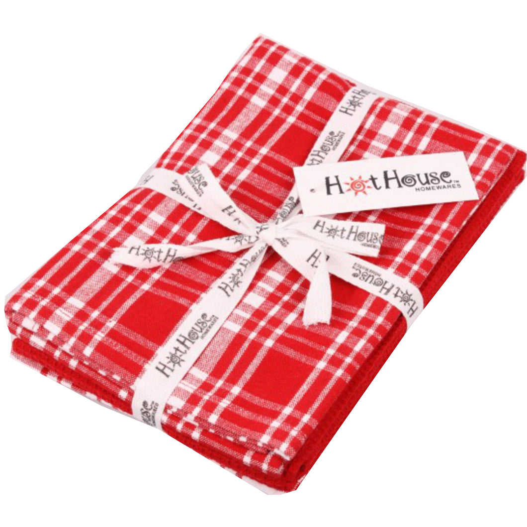 Hot House Red Dallas Check Tea Towels Set Of 3 - Have To Have It NZ