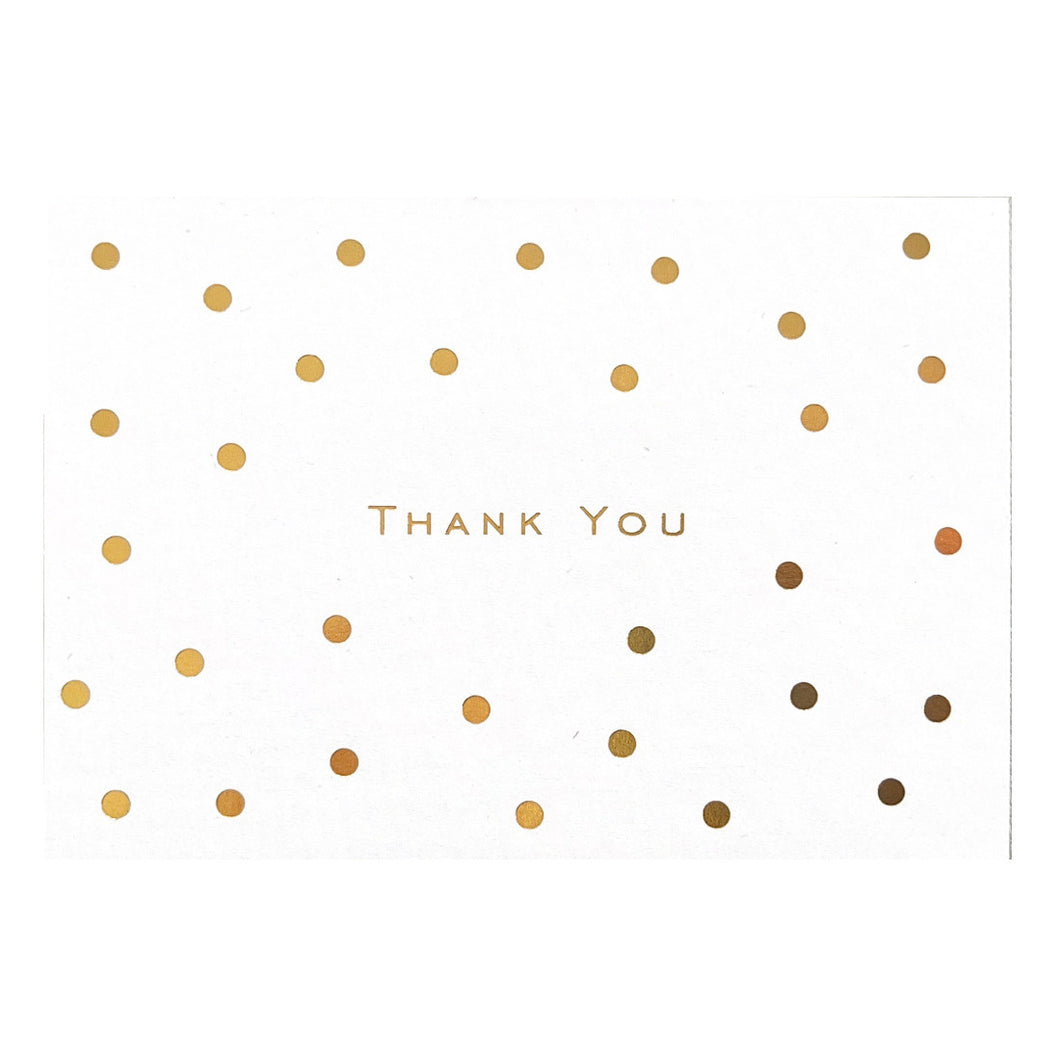 Greetings Card with gold foil dots and 'Thank You' on a white card background